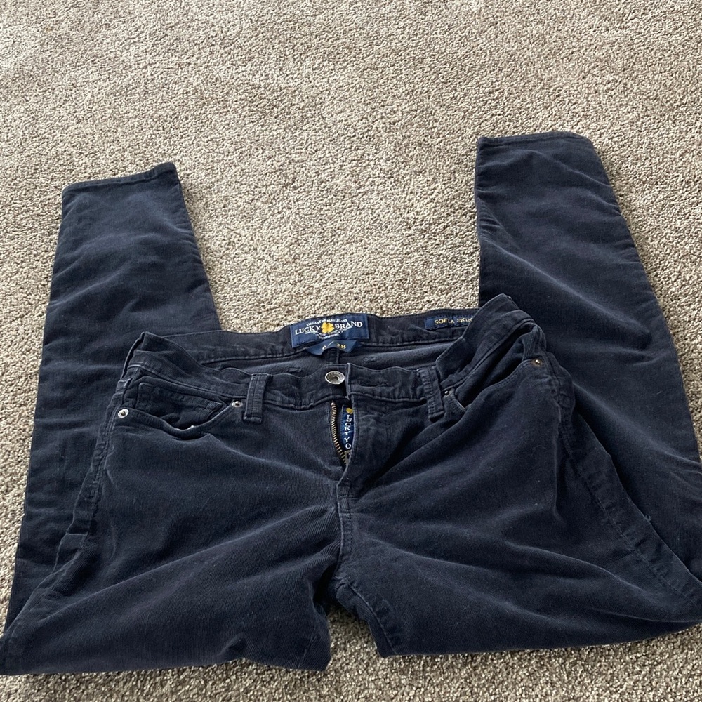 Lucky Brand Women’s Pants sz 6 Black Corduroy Sofia Skinny Low Rise Jeans